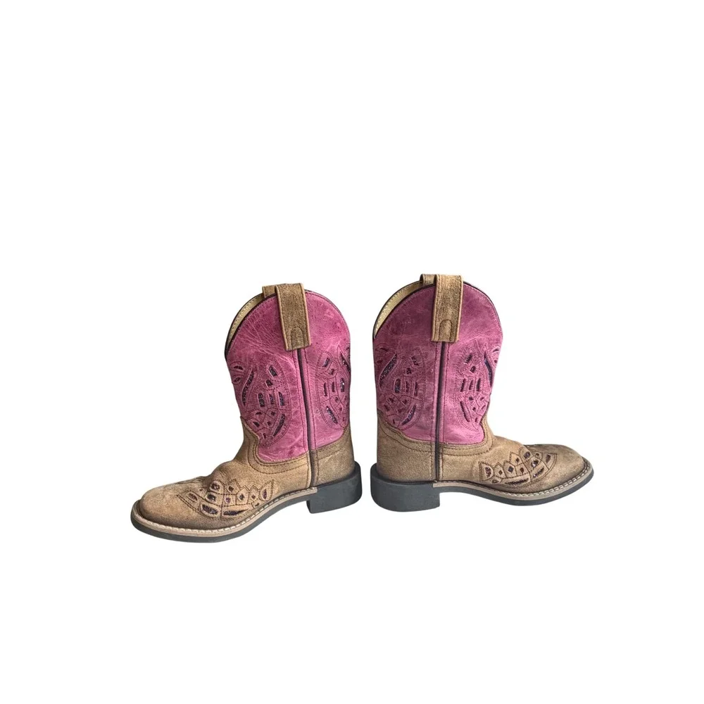 Shyanne Kids Brown Pink Glitter Cutout Western Cowboy Boots 12 D Style 43161